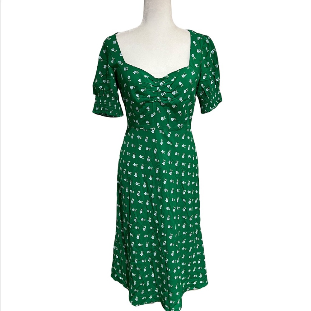 J. Crew Green Ditsy Floral Puff Sleeve MIDI Dress Size 4 iBandana Flowers lined
